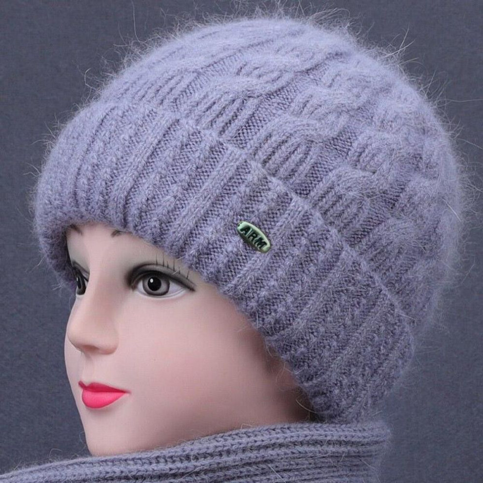 (gray) 1PC Ladies Plus Velvet Wool Hats Hat Elderly Middle-aged Knitted Hat Outdoor Warm Cold Winter