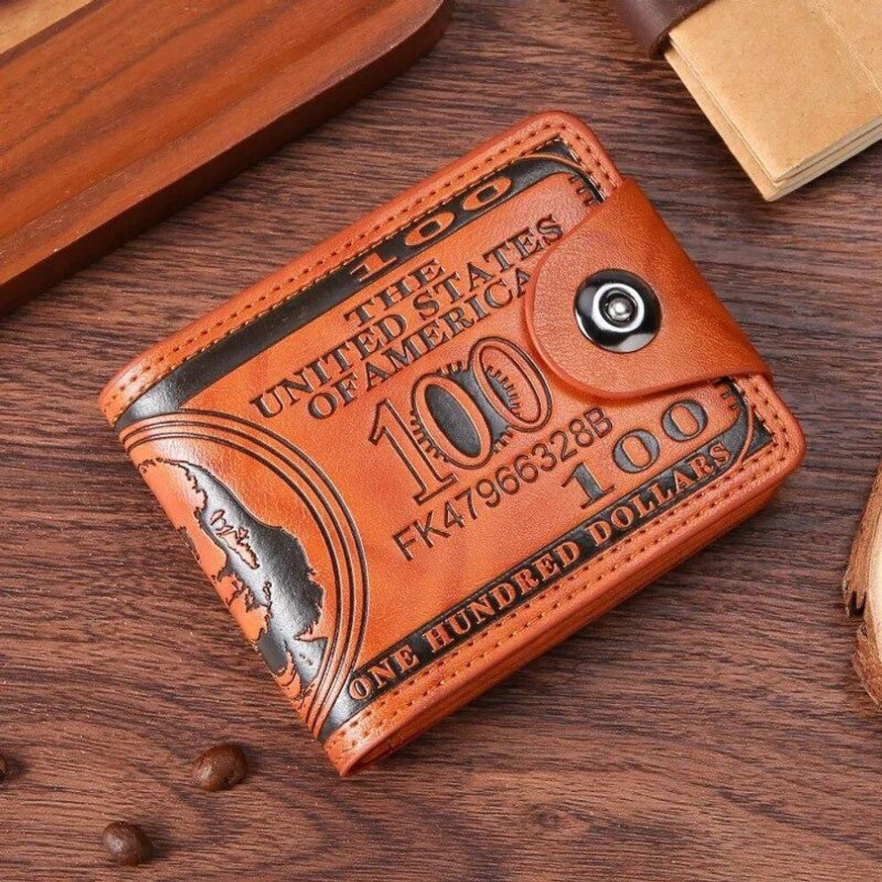 (brown) Men&apos;s Wallets With 100 Us Dollar Pattern Hasp Male Leather Wallet With Zipper Card Holder Coin Pocket Purse Cartera Hombre