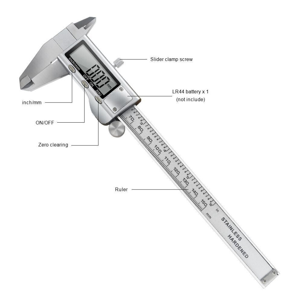 Full Stainless Steel Digital Vernier Caliper 6 Inch 150mm  Electronic Caliper Micrometer Depth