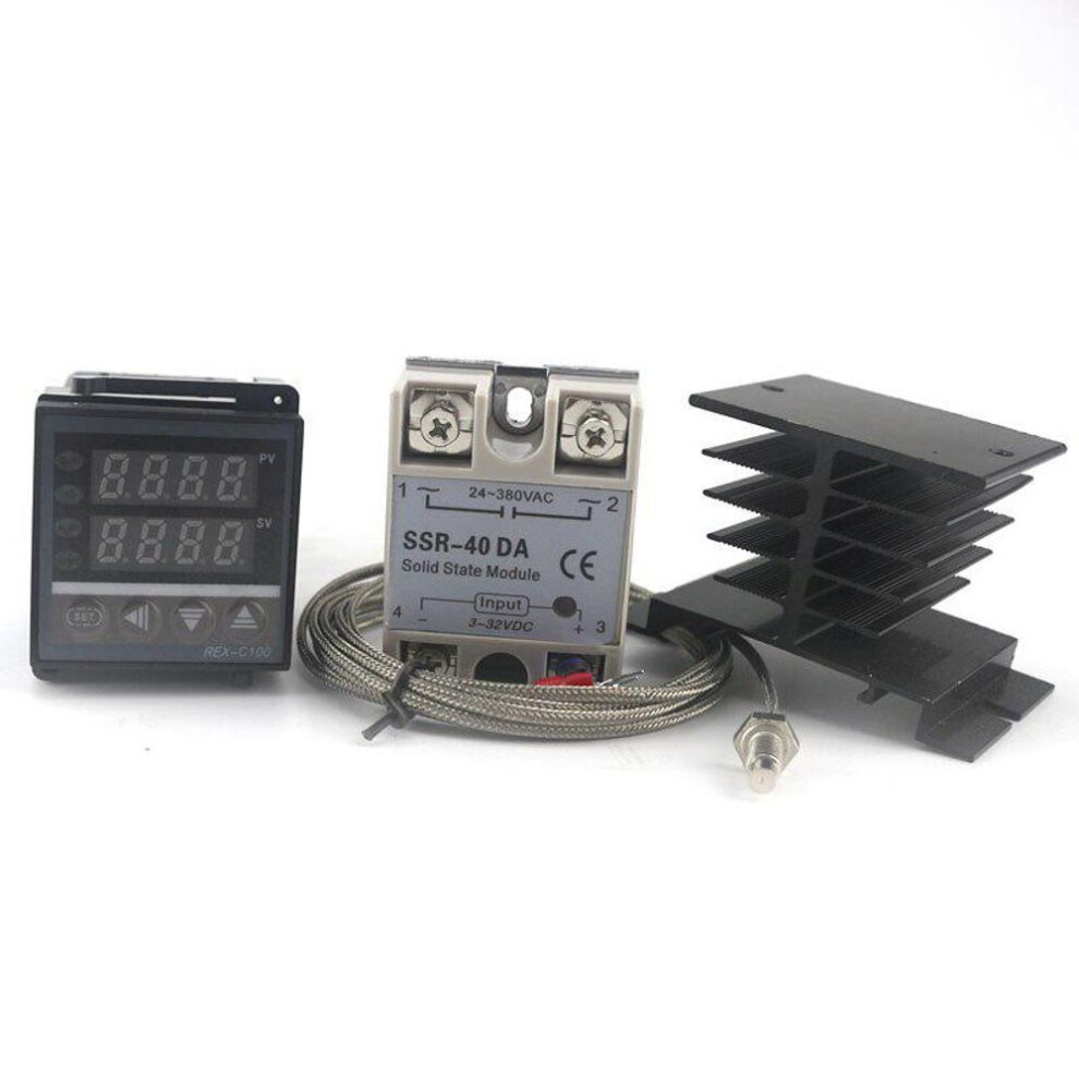 Dual Digital Pid Temperature Controller Thermostat Kit Rex-c100 Ssr-40da Heat Sink 2m K Thermocouple