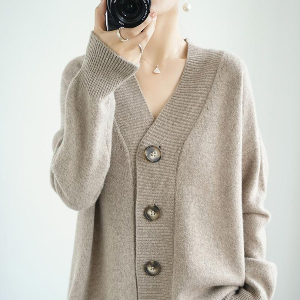 (L, brown) Autumn Women Sweater Knitting Basic Fashion Tops Tees Cardigan Long Sleeve Korea Shirt Loose Casual Show Thin Pullover 8201
