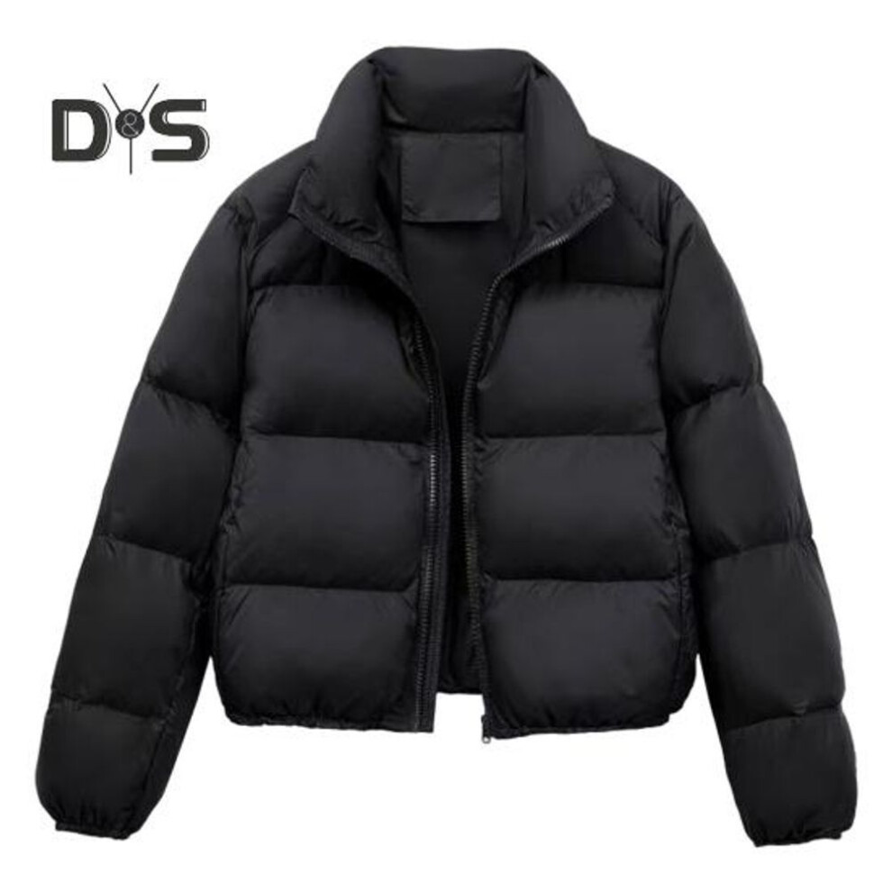 (black, S) Winter Women Coat Stand Collar Neck Protection Zipper Closure Long Sleeves Windproof Heat Retention Padded Down Coat Men Slim Fit Outdoor Jacket