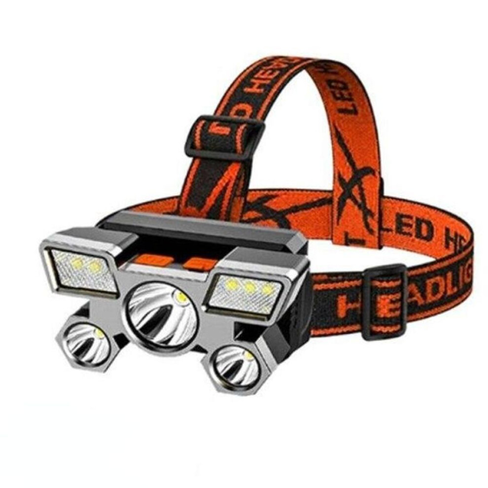 (orange) 5 Lights Led Headlamp Strong Light Super Bright Head-mounted Flashlight Outdoor Rechargeable Night Fishing Headlight Sources