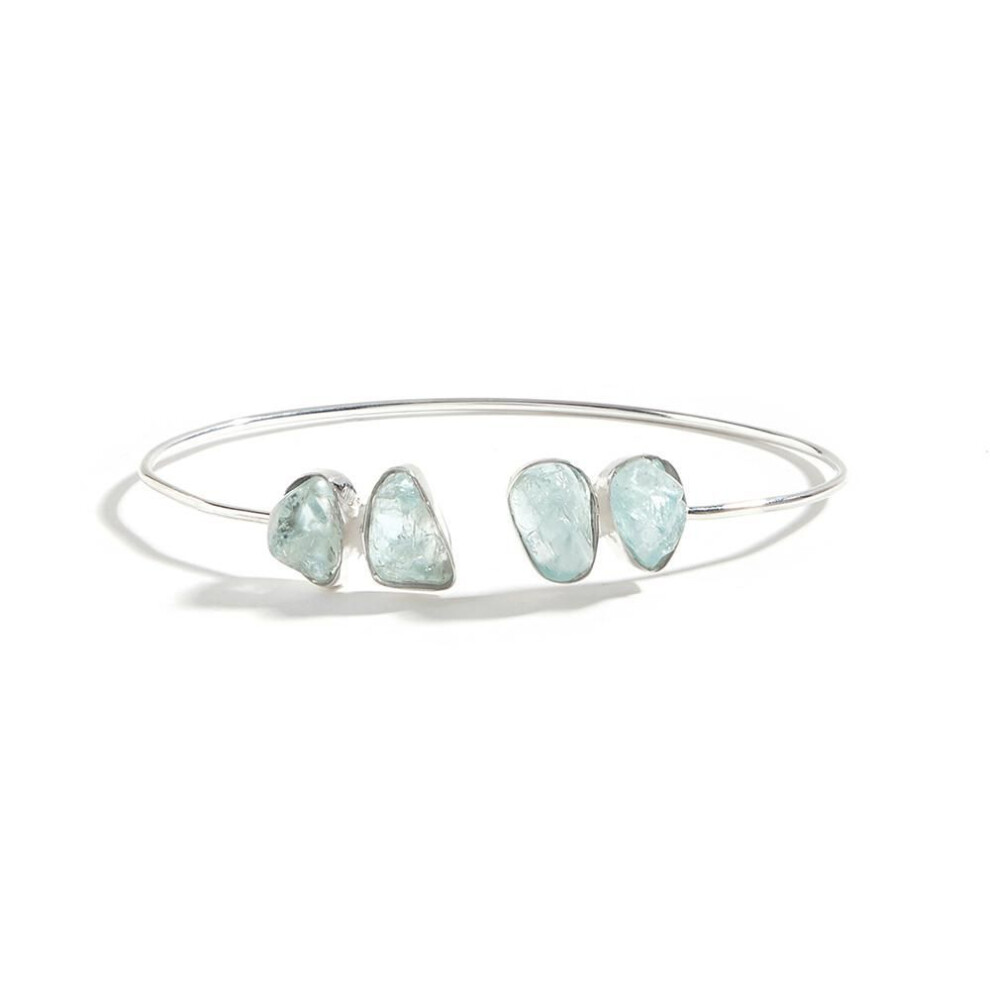 (blue, m) Handmade Designer Silver Bangle For Females Natural Aquamarine March Birthstone Fashion Jewelry Special Occasion Gift