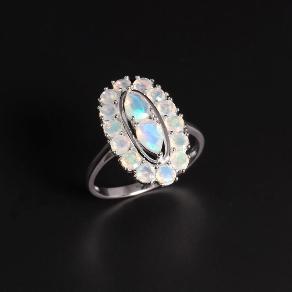 (white, US RING SIZE:10#) Elegant Silver Women Ring With Natural Ethiopia Opal 1.74ct Fire Shinning Gemstones Colorstone Birth Stone Jewelry