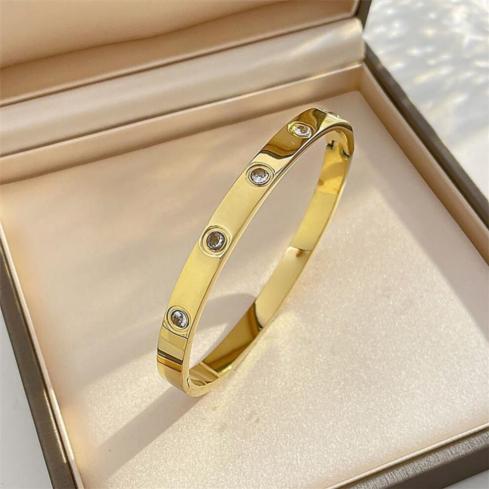 (gold) Gold Plating Lover Bracelets & Bangles For Women Charming Zirconia Couple Bracelet  New Trendy Luxury Jewellery