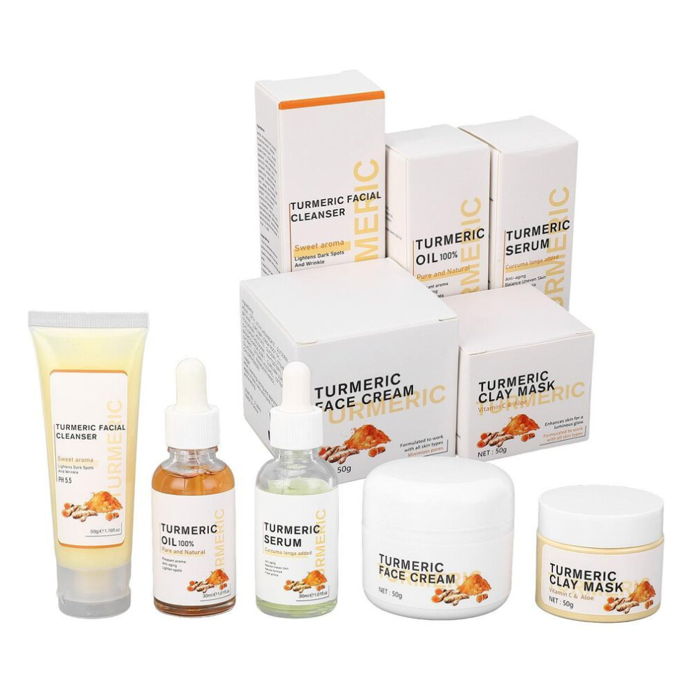 5pcs Turmeric Skin Care Set Face Wash Serum Hydrating Skin Oil Face Cream Clay Mask For All Skin Typ