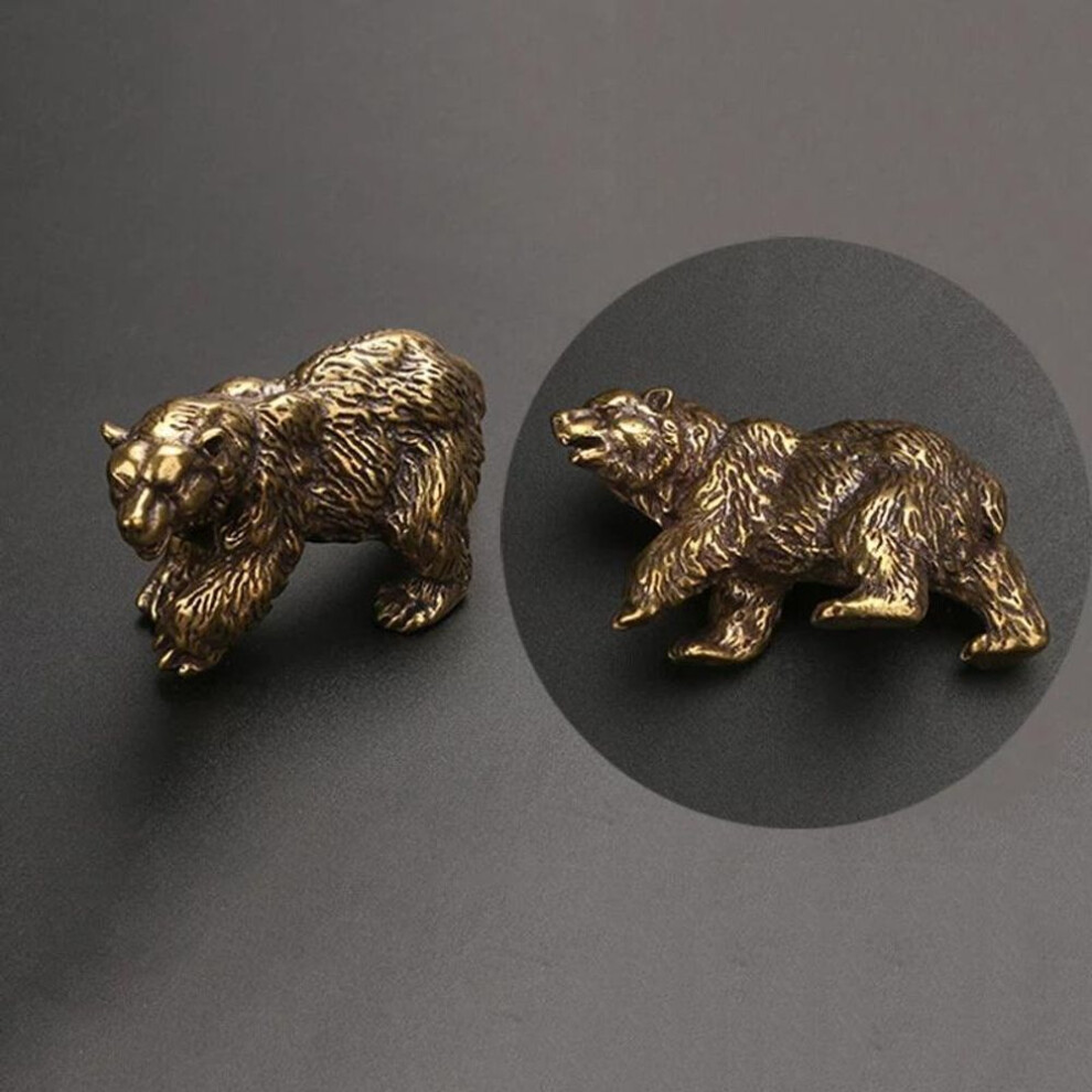 Pure Copper Brown Bear Statue Ornament Solid Brass Polar Animal Figurine Miniatures Tea Table Pet Desk Decors Accessories Crafts