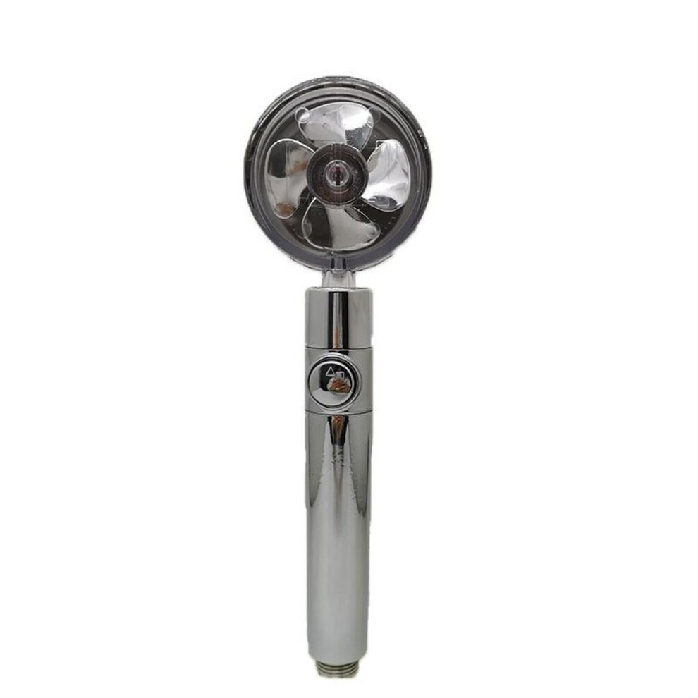 (silver) 360-degree Rotating Shower Head With Small Fan, Water-saving Flow, Abs Rain Spray Nozzle, High Pressure - Bathroom Accessories