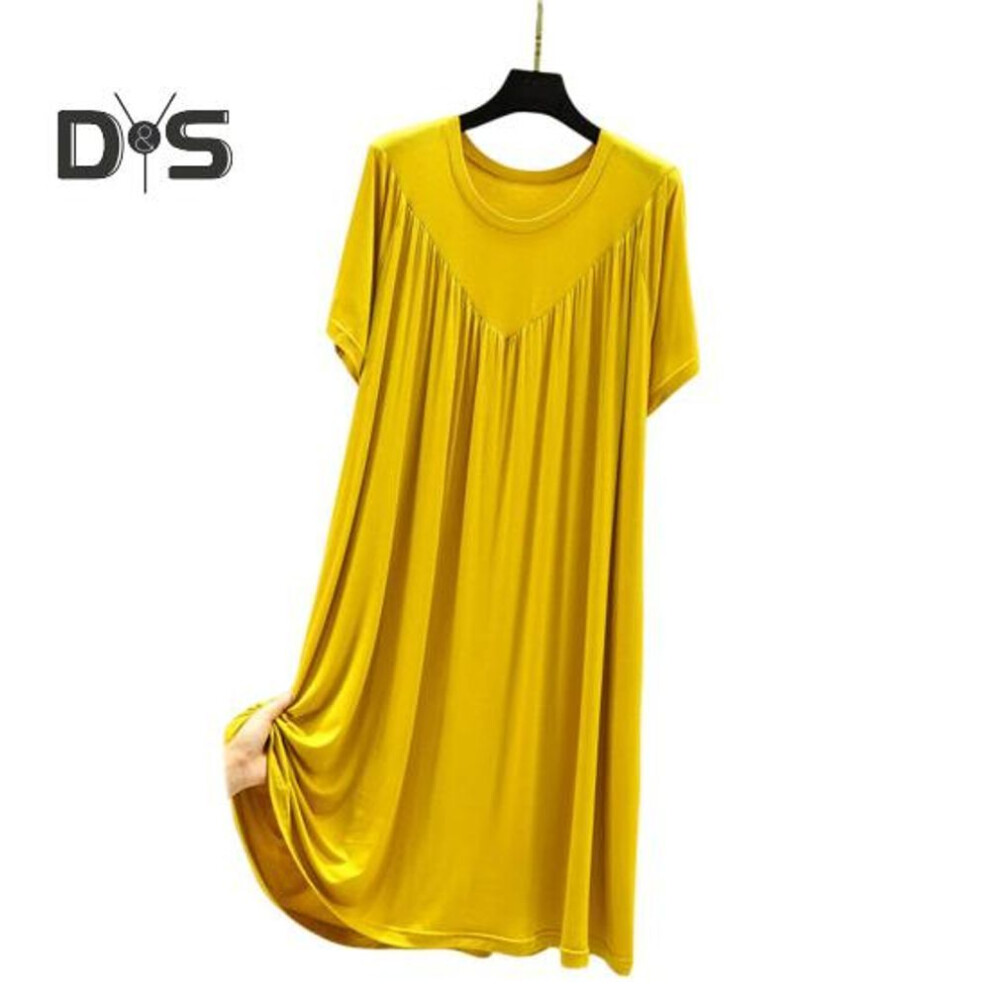 (yellow, XL) Pullover Lady Night Robe Short Sleeves Stylish Sleepwear Women Night Dress