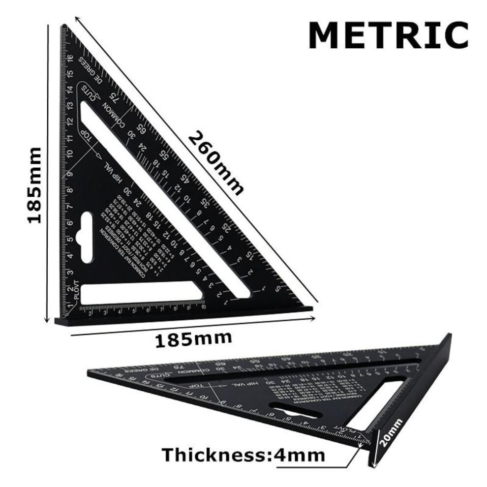(black, Metric) Triangle Ruler 7inch Aluminum Alloy Angle Protractor Speed Metric Square Measuring Ruler For Building Framing Tools Gauges