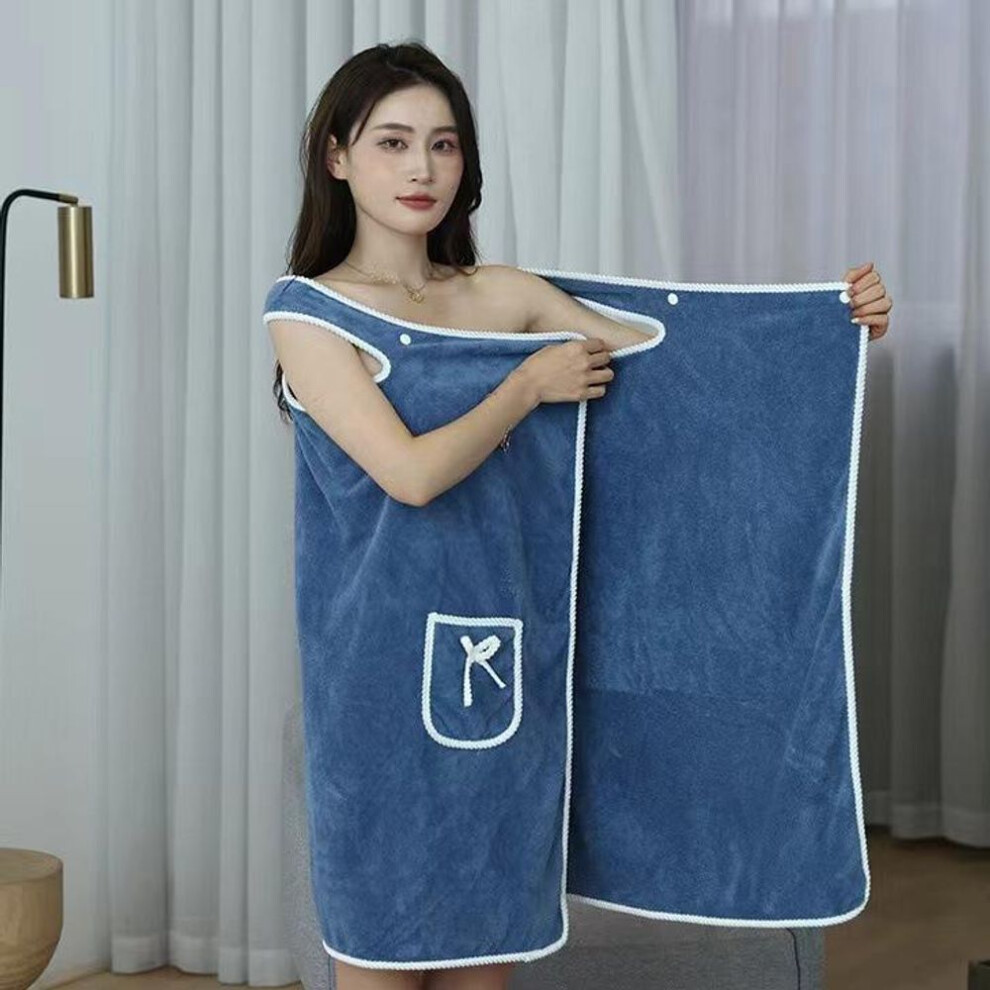 (dark blue, 80*135cm) Wearable Bath Towel with Pockets and Bow Decor