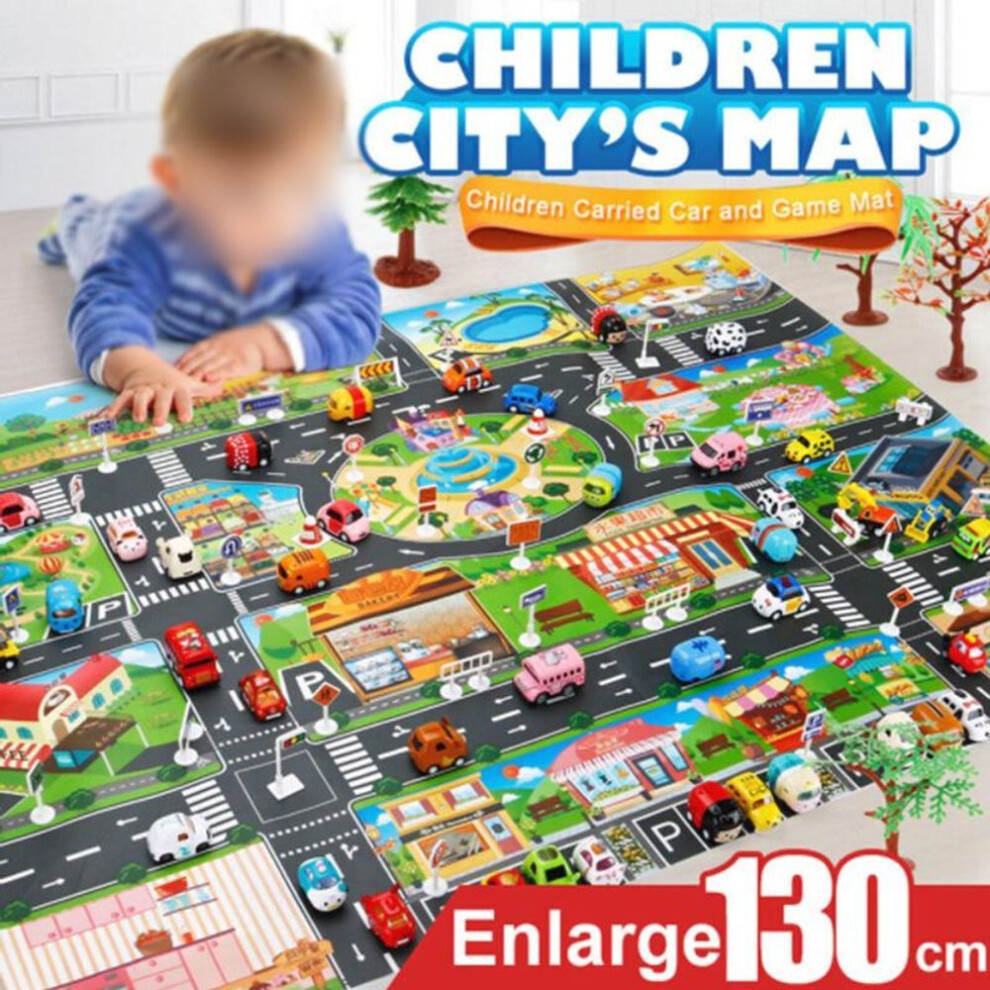 Children Play Mat City Road Buildings Parking Map Game Scene Toy Car Map