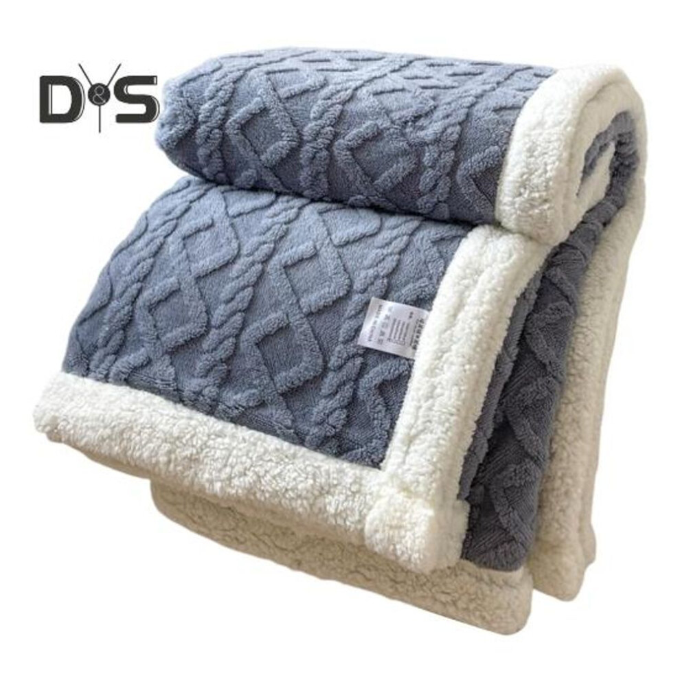 (blue, 2x2.3m) Winter Thickened Blanket Double-sided Fluff Plush Double-layer 3D Jacquard Solid Color Office Nap Dormitory Home Bed Sofa Travel Cozy Warm Blanket
