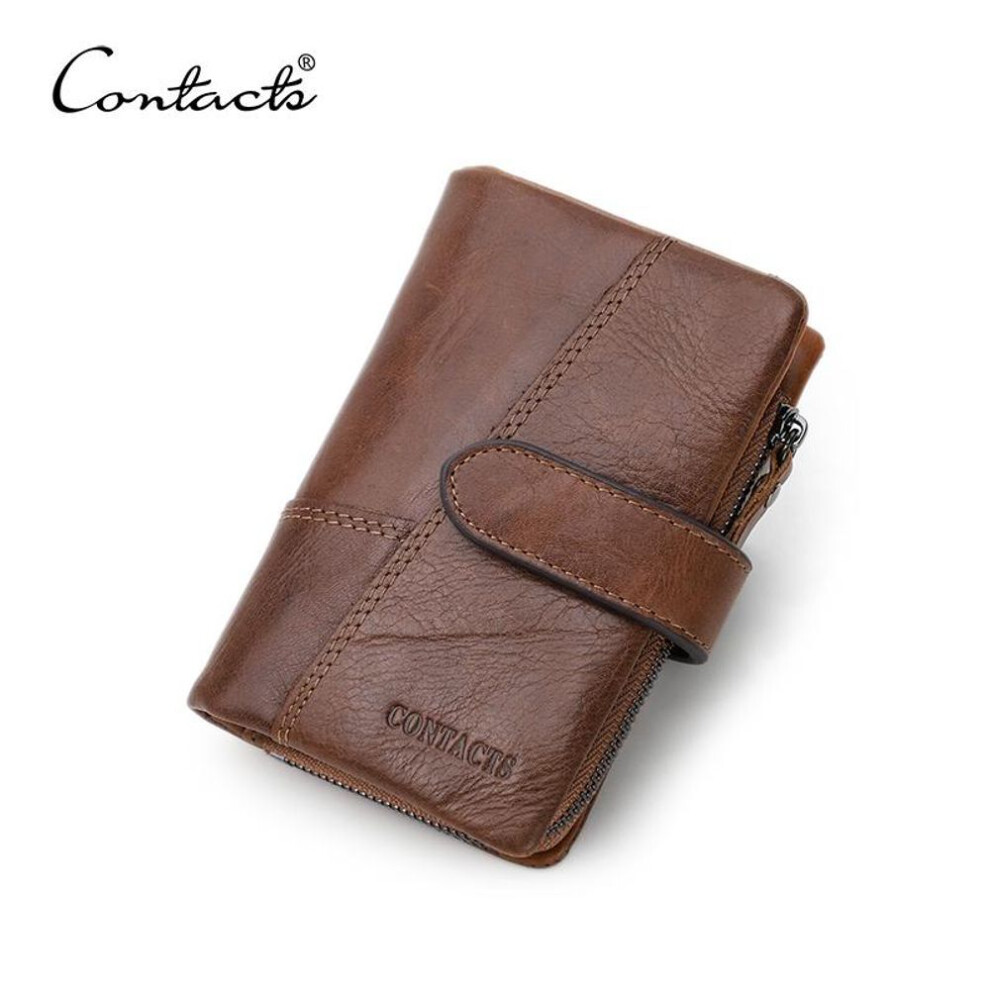 (brown) Contact&apos;s Real Leather Men Wallets Short Wallet Card Holders Zip Coin Pocket Male Purse