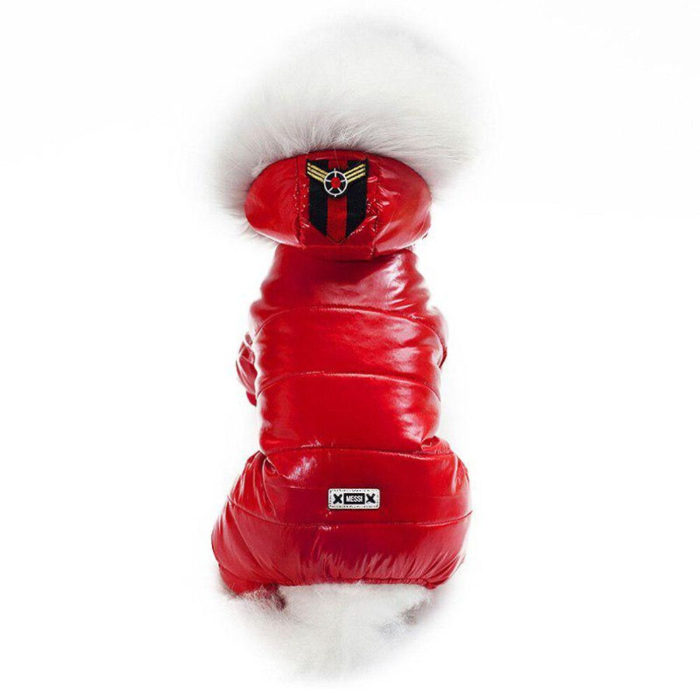 (red, L) Pet Dog Jumpsuit Winter Dog Clothes Soft Warm Puppy Coat Ski Suit For Small Dogs Hooded Jacket