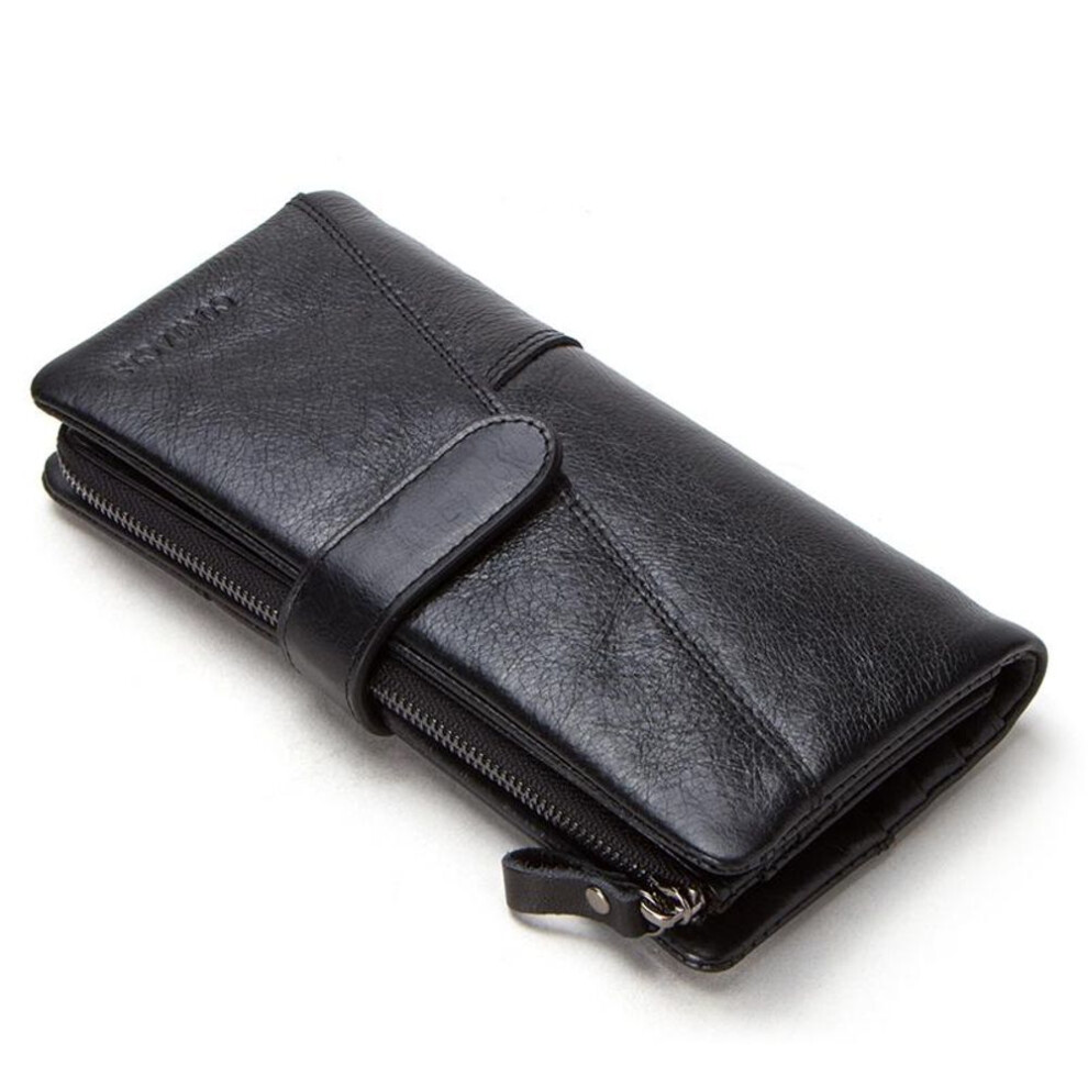 (black) CONTACT'S Genuine Leather Men Long Wallet Phone Bag Zipper Coin Pocket Purse Male Clutch Wallet