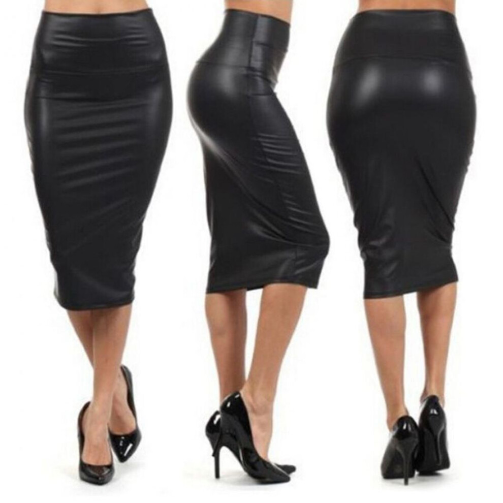 (2XL) Fashionableable Sexy Ol Female Dress Imitates Leather Tall Waist Knee Length Lady Pencil Skirt
