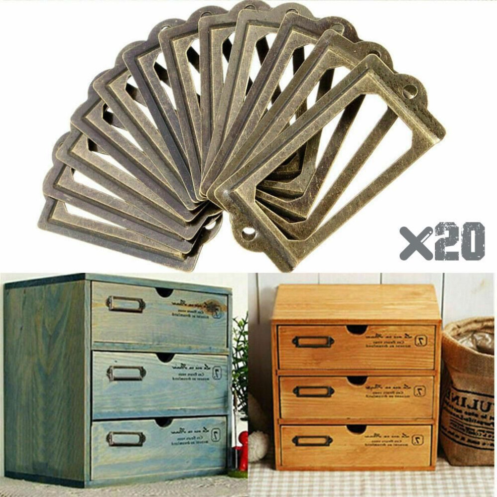 20pcs Antique Brass Drawer Metal Labels Pull Frame Handle File Name Card Holders