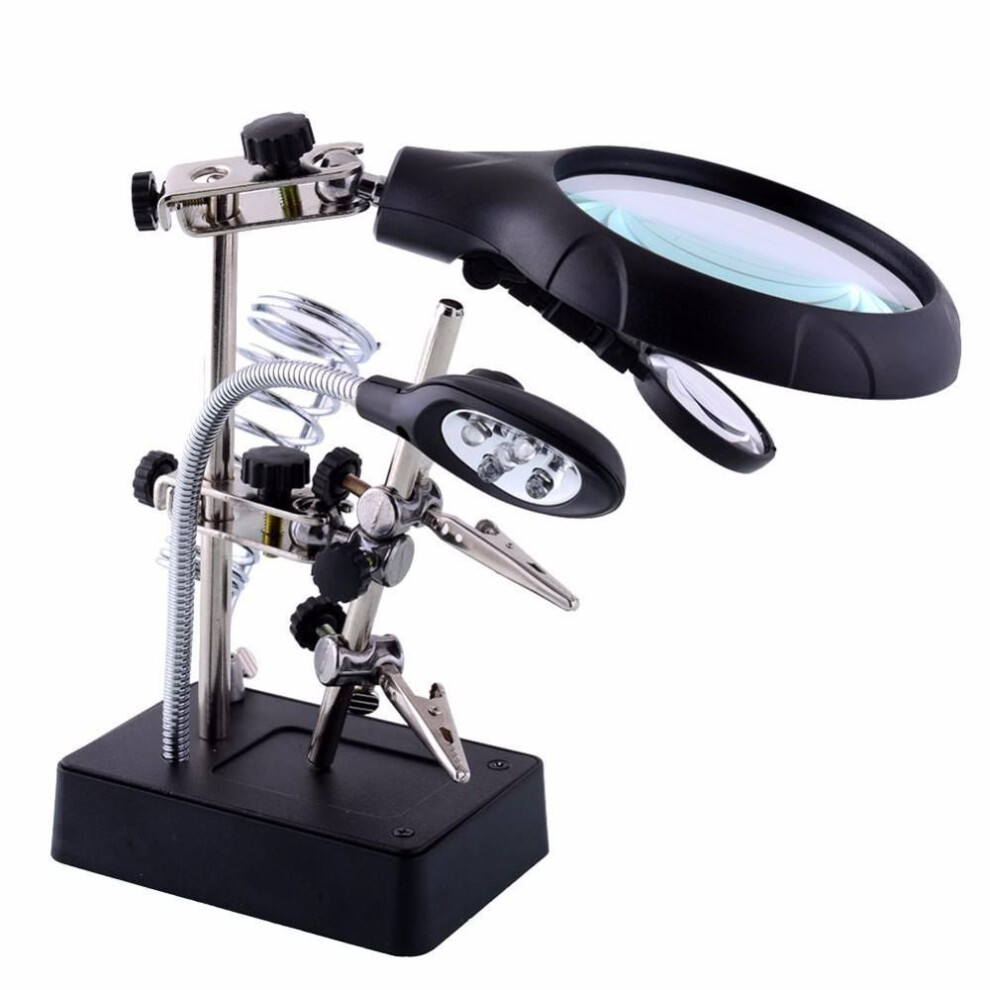 Mg16129-c Welding Magnifying Glass Clamp 5 Led Auxiliary Clip Magnifier Hand Soldering Solder Iron Stand Holder Station