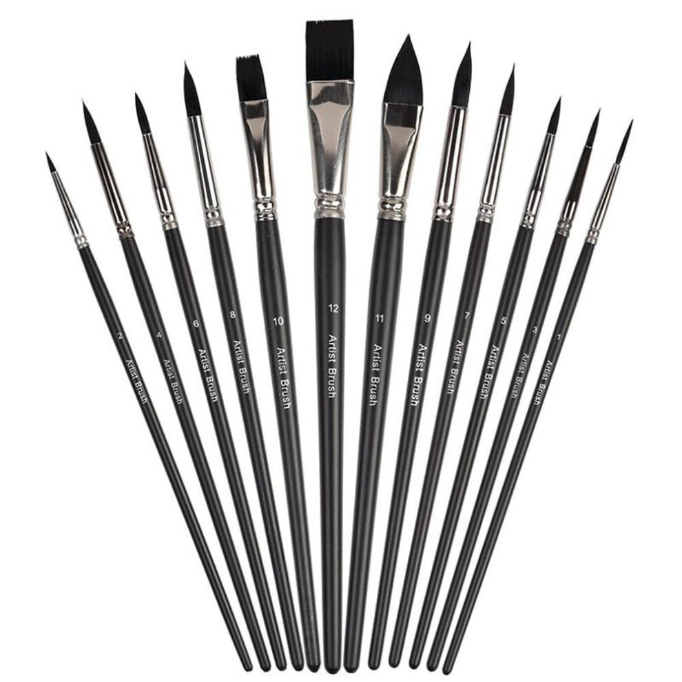 Artist Paint Brush Set Of 12 Art Brushes For Watercolor Acrylic Gouache Canvas Oil And Tempera Painting Student Beginners Set