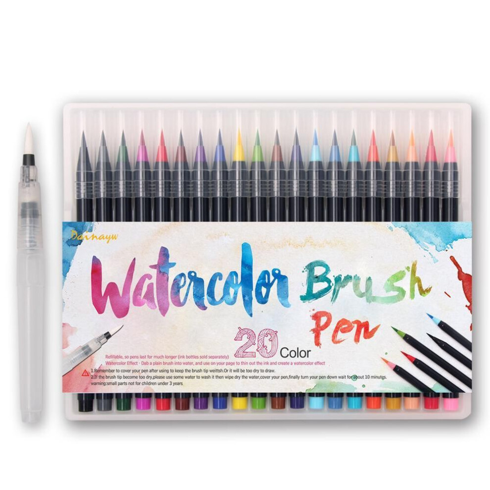 Dainayw Watercolor Brush Marker Pens Soft Flexible Tip Create Watercolor Effect 20 Colors