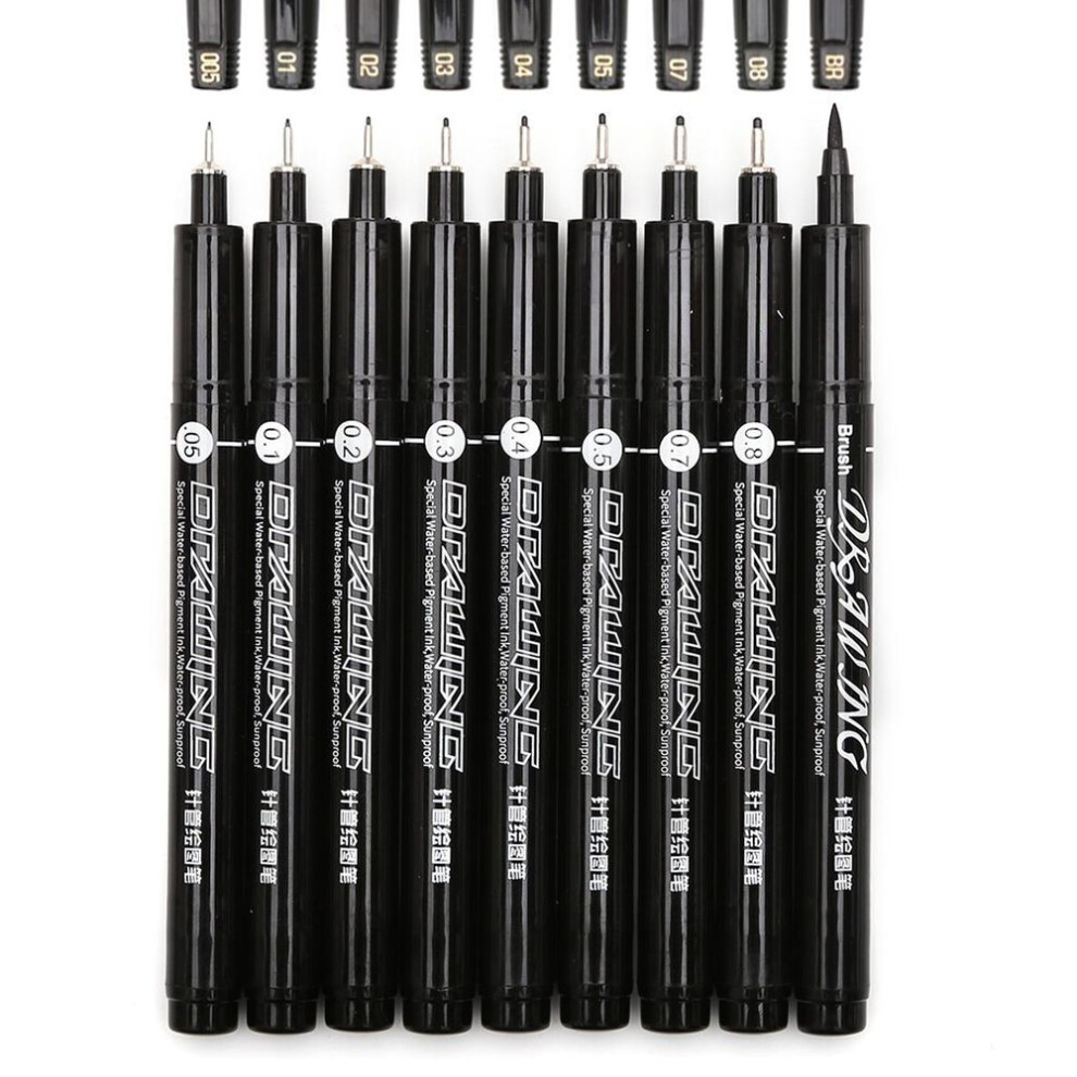 Know 9pcs/set Black Pigment Liner Neelde Water-proof Drawing Pen Pigma Micron Sunproof Marker Pen