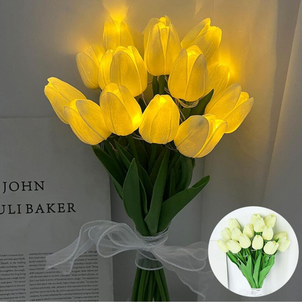 (Creamy yellow10pcs) Hand-tied Bouquet of Simulated Tulip Flowers for Holiday Wedding Party Decoration