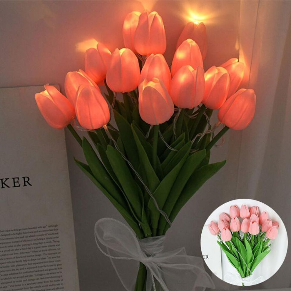 (Pink 10pcs) Hand-tied Bouquet Of Simulated Tulip Flowers For Holiday Wedding Party Decoration