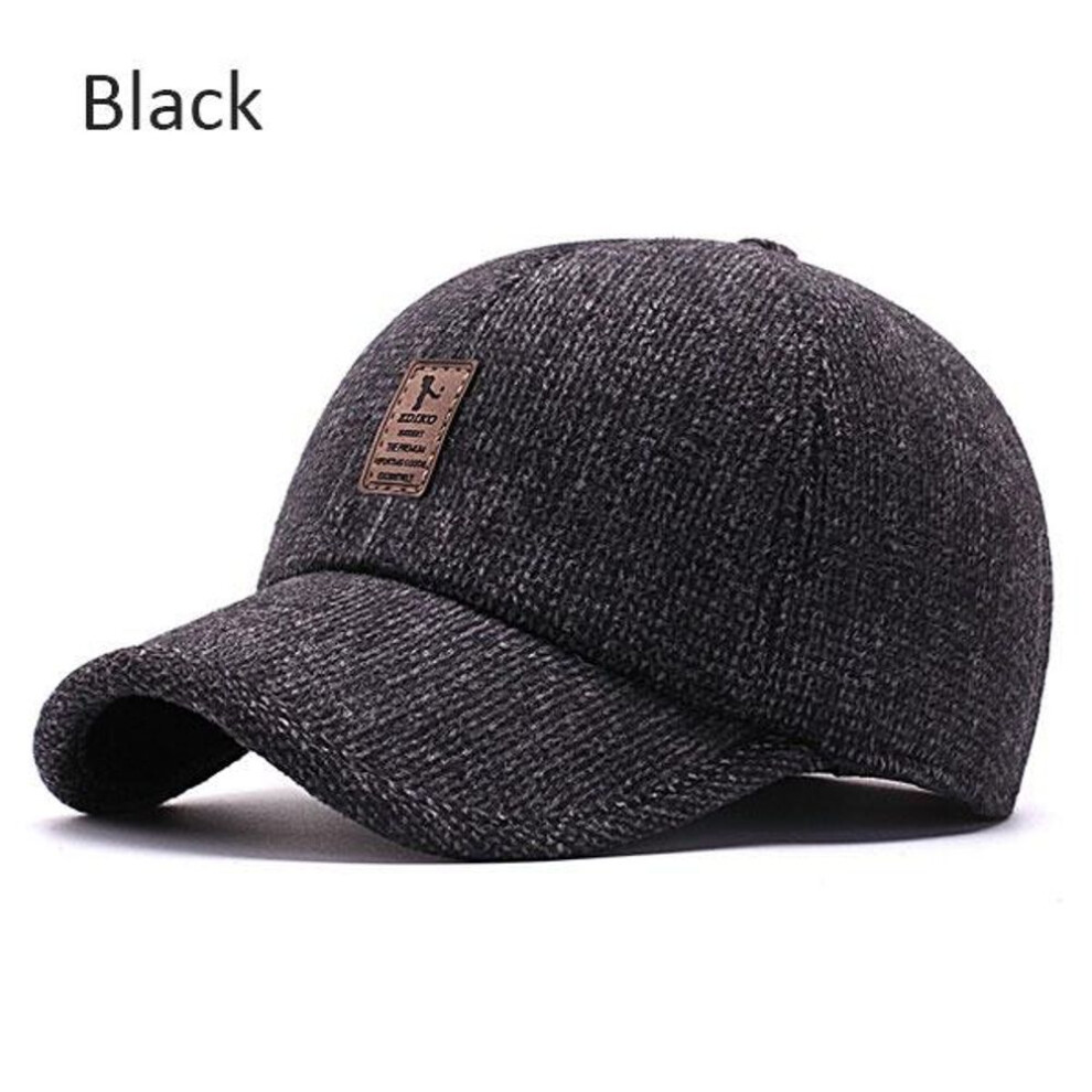 (black) Warm Winter Cap Sport Golf Baseball Cap Hats For Men Casual Fashion Dad Caps with Thicken Earflaps