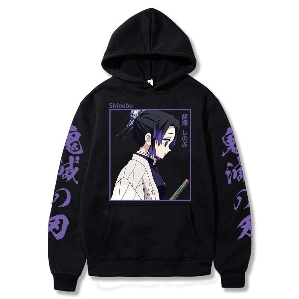 (XS, black) Hot Sale Japan Anime Hoodies Demon Slayer Printed Hoodie Shinobu Kochou Sweatshirts Kimetsu No Yaiba Pullover Male Streetwear Unisex Tops