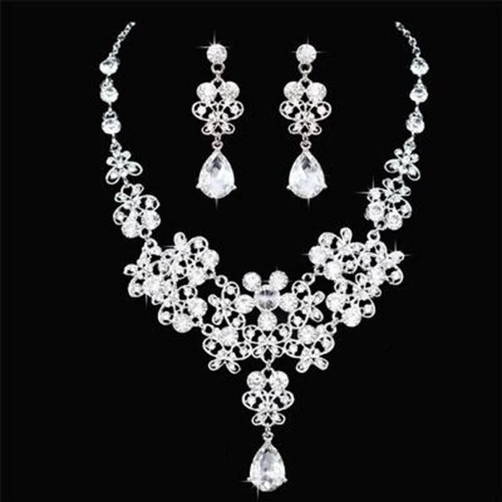 3pcs/set Rhinestone Butterfly Necklace Crown Earring Bridal Wedding Jewelry Gift