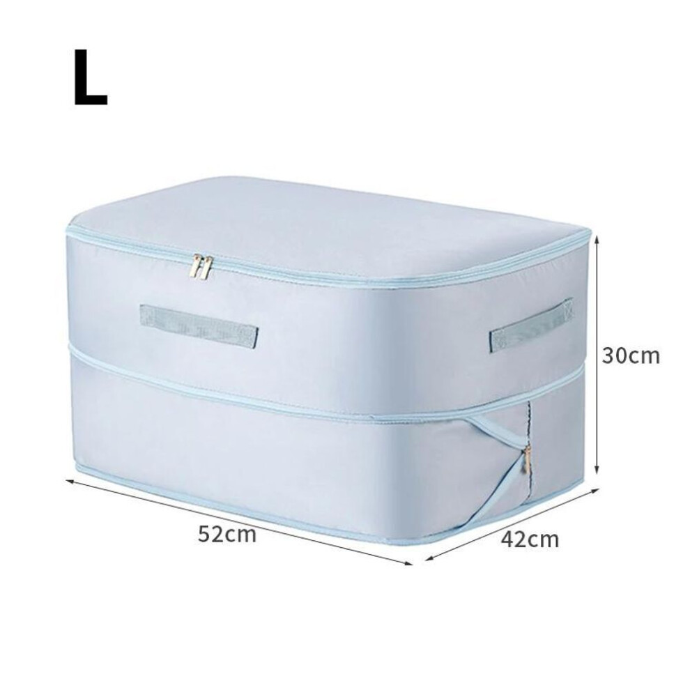 (blue, L) Space Saving Compression Storage Tote Bag Heavy Duty Multipurpose Rectangle Fabric Organizer For Comforters Clothes And Blankets