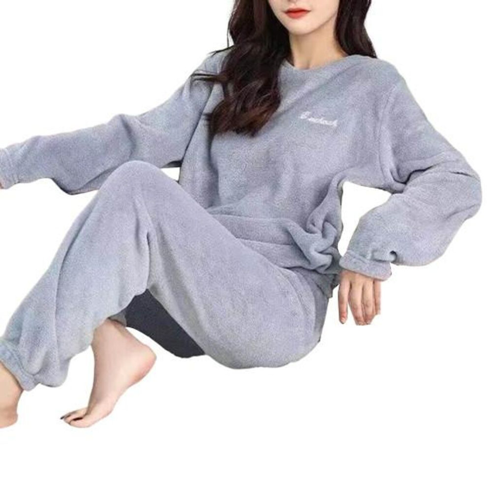 (M, light grey) Women Pajamas Set Loose Sleeping Cozy Thick Homewear Top Pants Set for Sleeping