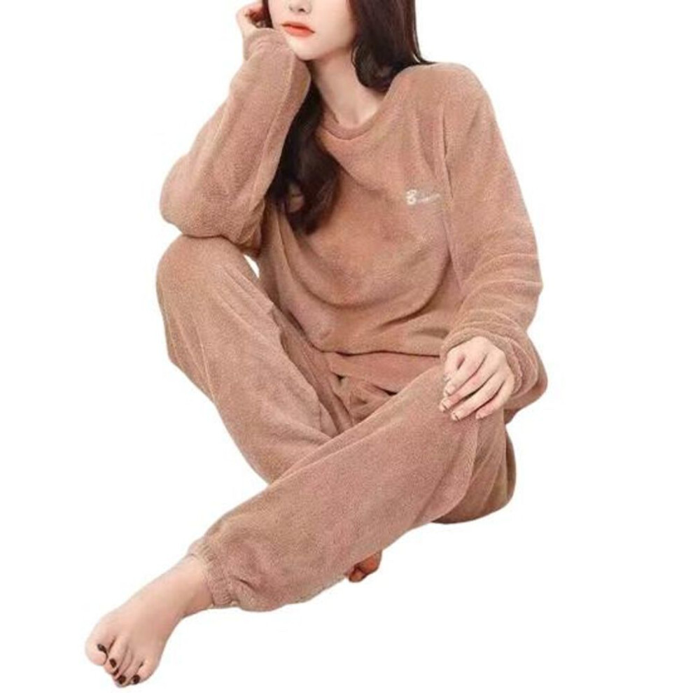 (M, coffee) Women Pajamas Set Loose Sleeping Cozy Thick Homewear Top Pants Set for Sleeping