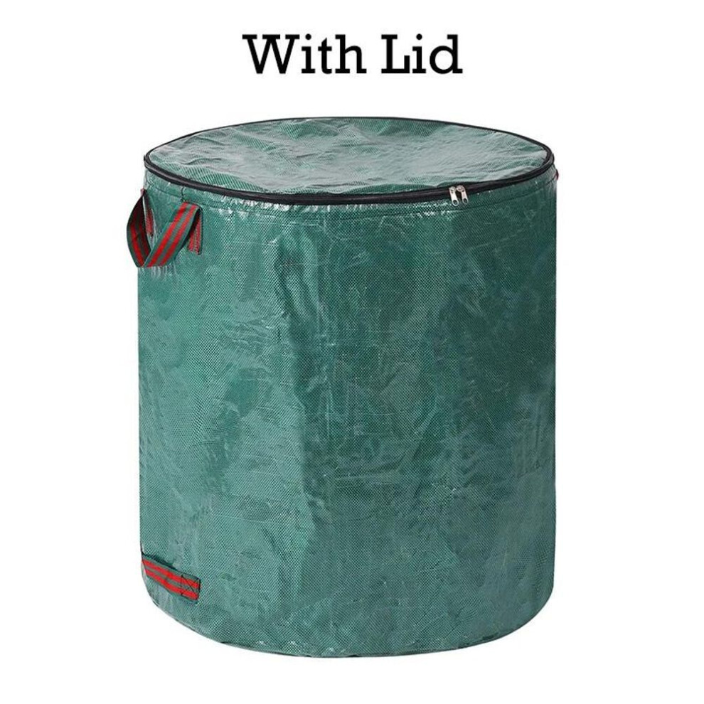 (With Lid-120L) 120-500l Garden Yard Waste Bag With Lid Foldable Large Capacity Leaf Collection Trash Can Reusable Multifunctional Storage Bags