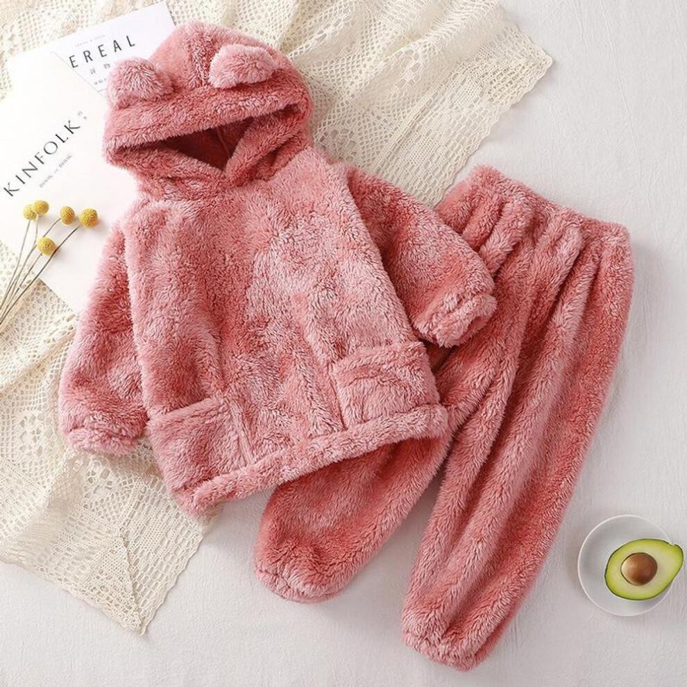 (pink, 110cm) Autumn Winter Baby Clothes Set Warm Fleece Hooded Pullover Pants Kids Boys Sets Clothing Home Leisure Wear Toddler Girl Outfit