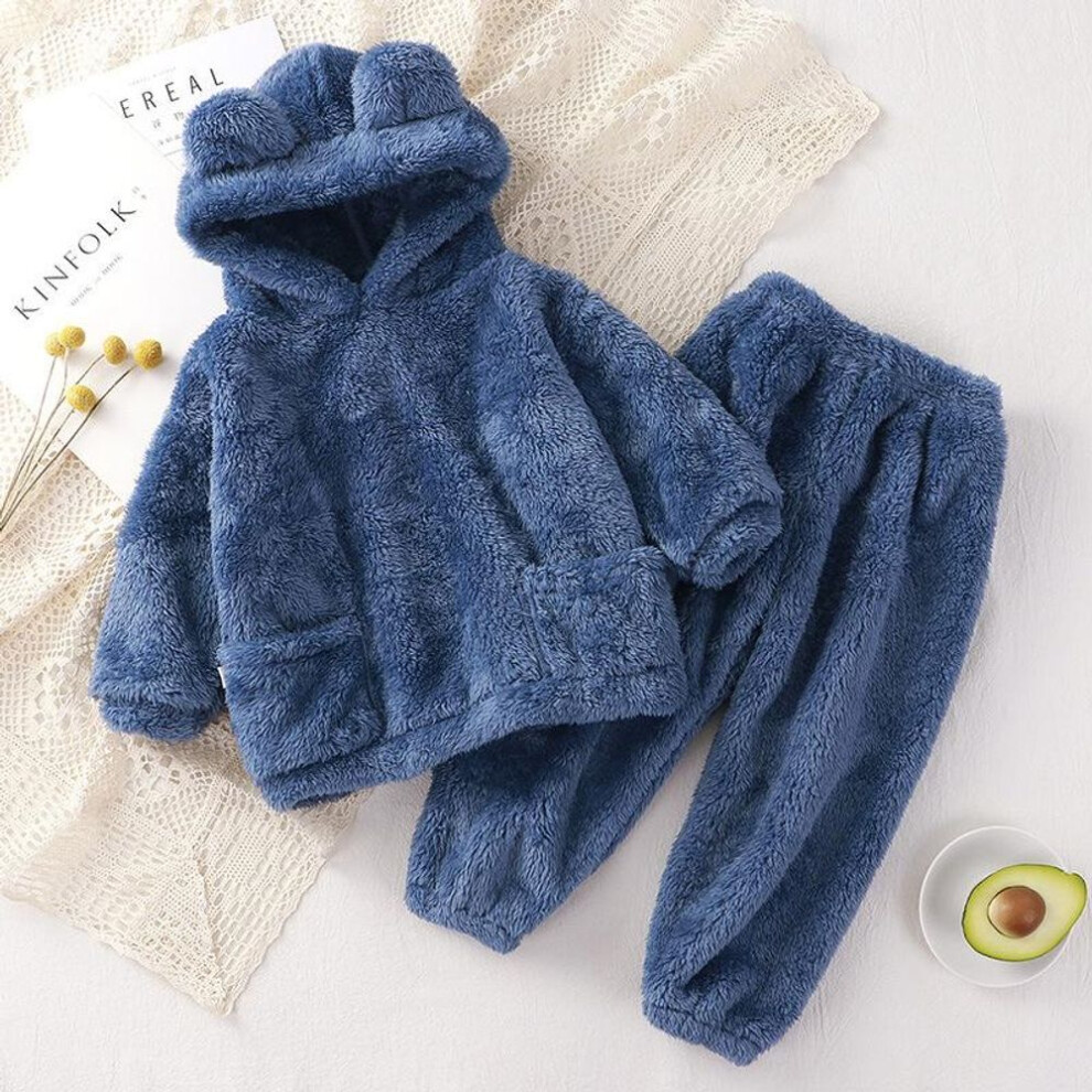 (blue, 80cm) Autumn Winter Baby Clothes Set Warm Fleece Hooded Pullover Pants Kids Boys Sets Clothing Home Leisure Wear Toddler Girl Outfit