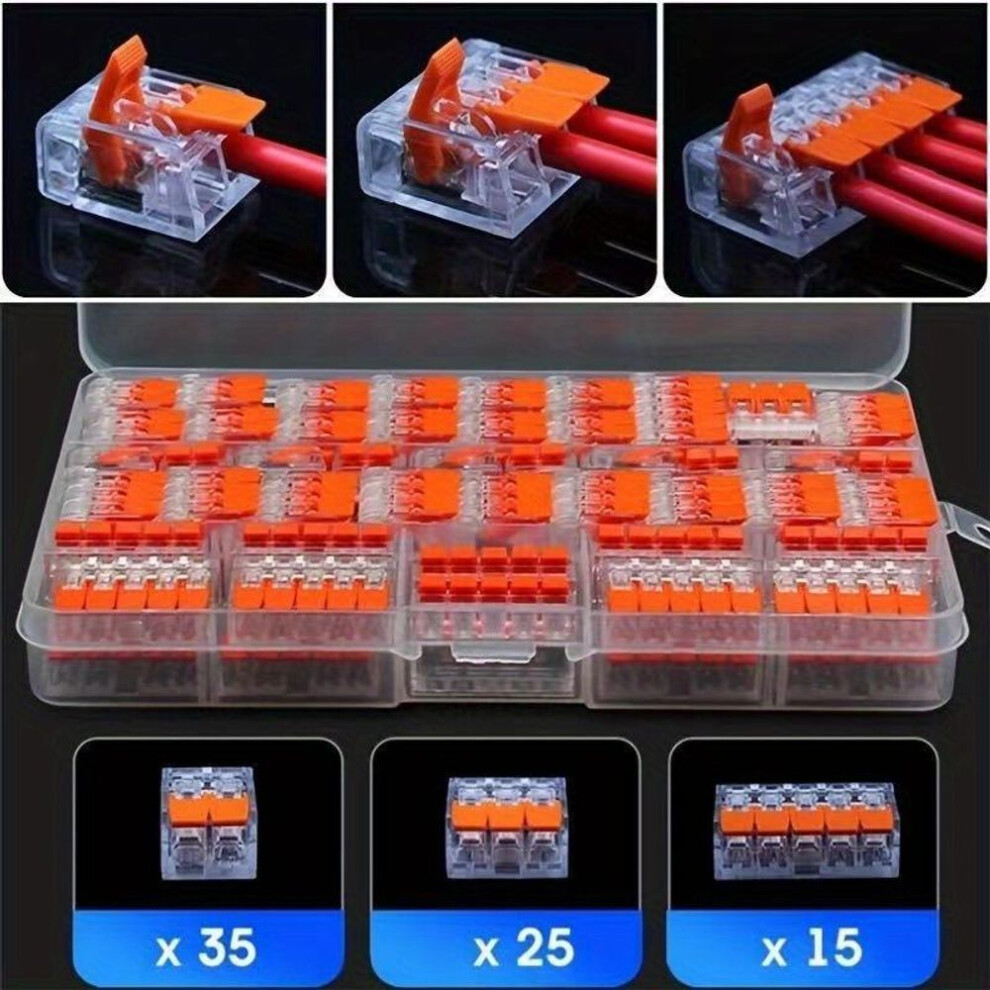 (75pcs) 75pcs Electrical Quick Connector Lever Wire Nut Connector Assortment Kit 2/3/4 Port Push-in Connections Terminals DIY Wire Connectors 28-12 AWG