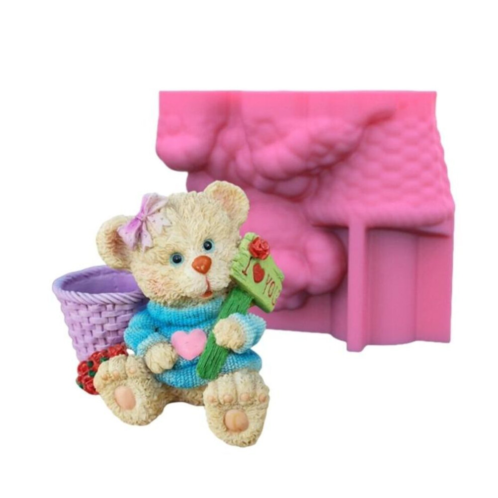 Love Little Bear Gypsum Flower  Silicone Mold Epoxy Resin Casting Mold Succulent Vase Cement Mold Pen Holder Mold