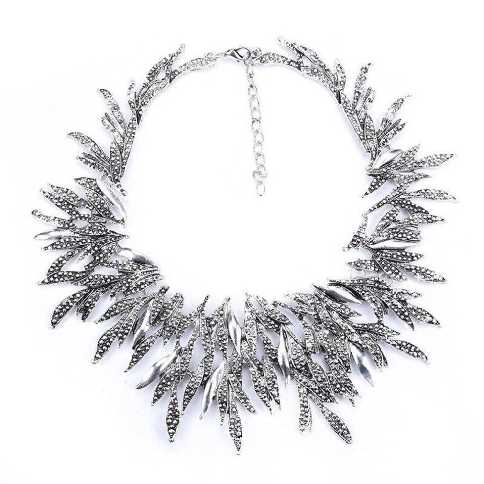 (silver) Vintage Gold Color Ethnic Maxi Statement Necklace Women Jewelry
