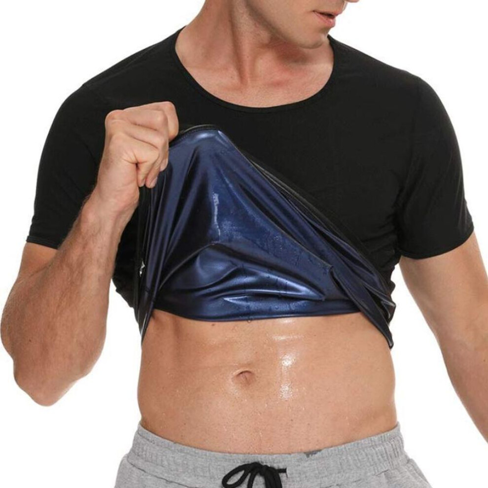 (blue, S/M) Men Sauna Sweat Vest Heat Trapping Compression T-shirts Gym Sauna Suit Workout Tank Tops Shapewear Slimming Body Shaper Waist Trainer Fitness Shirt