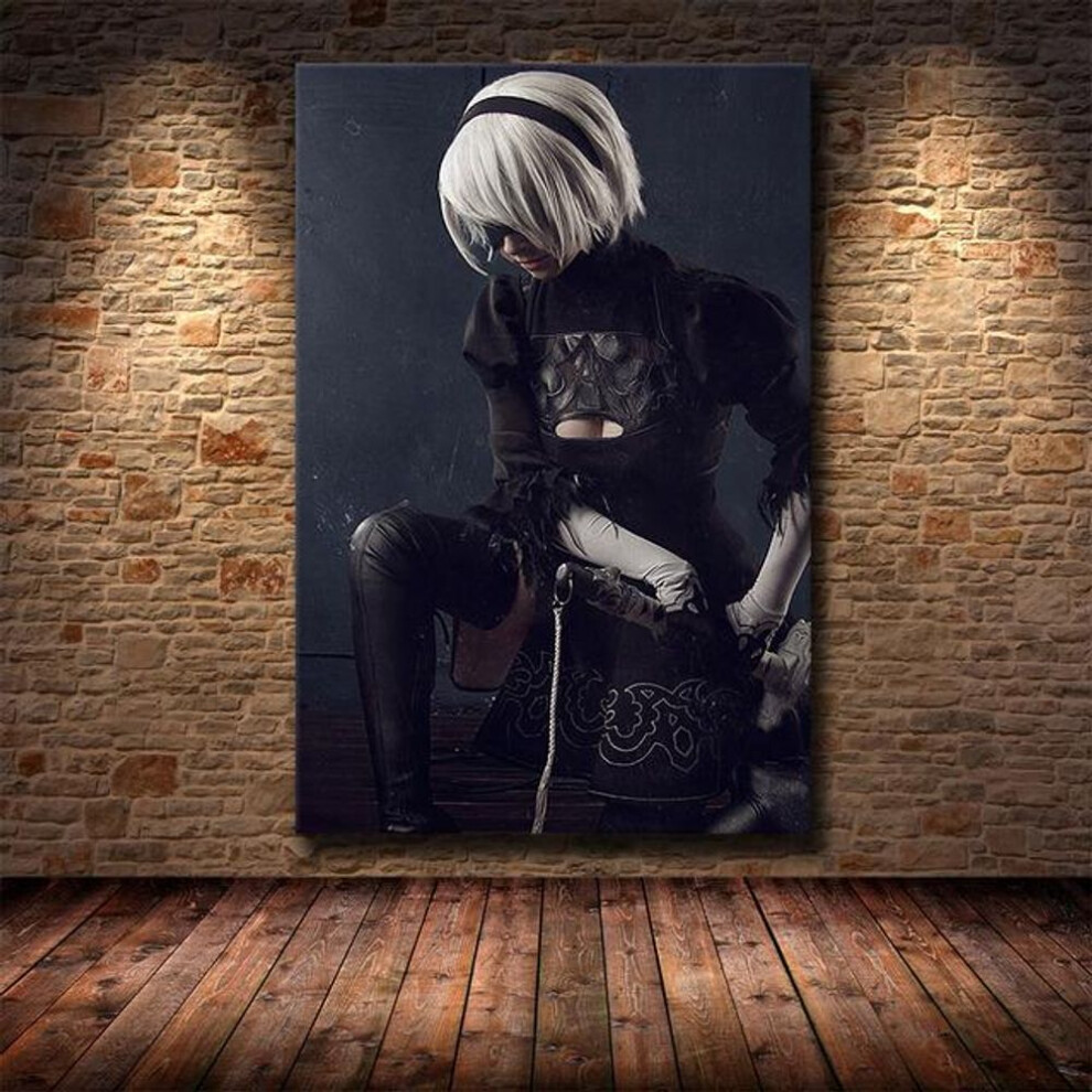 (as the picture, 70X100cm Unframed) Nier Automata Fight Game Girl Japanese Anime Posters And Prints Living Room Home Bedroom Game Room Decoration Wall Art Picture