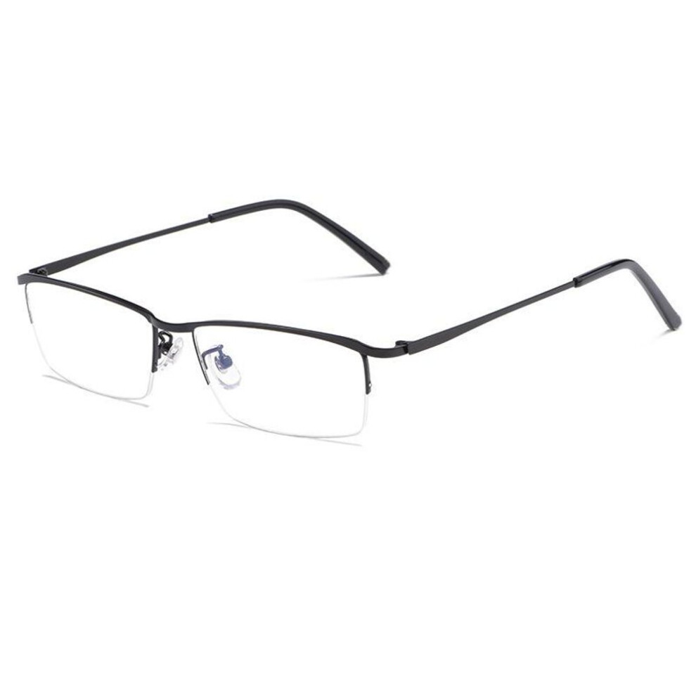(black, -3.5) 1pcs Fashion Anti Blue Half-frame Glasses Men Retro Metal Frame Square Myopia Glasses For Men Business 0~-6.0