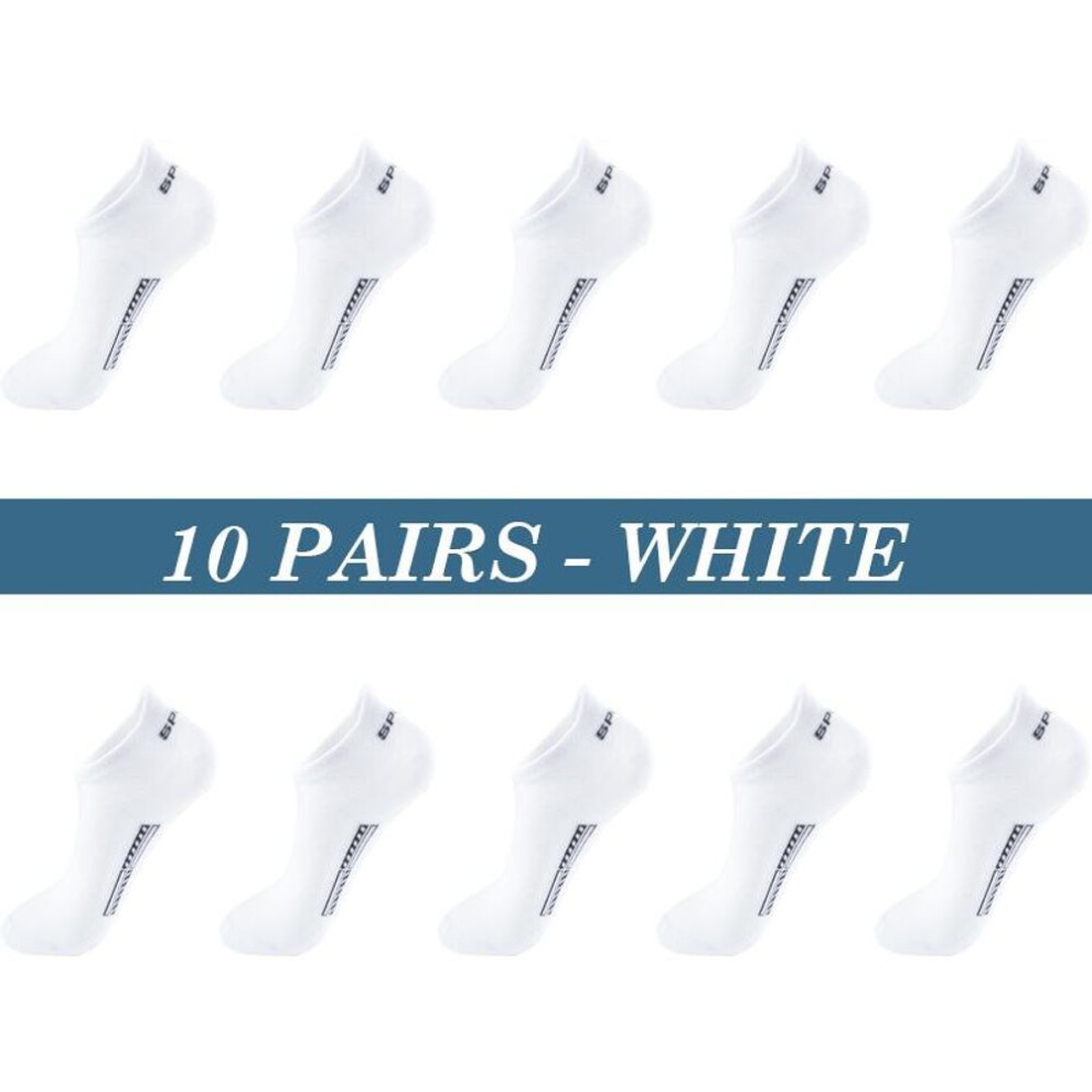 (white, EUR44-48) High Quality 10 Pairs Men Socks Breathable Cotton Summer Sports Boat Sock Mesh Casual Athletic Thin Cut Short Sokken Plus Size 37-48