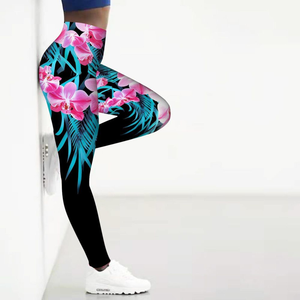 (pink, M) Womens Pink And Gorgeous Flowers Prints Stretch Yoga Leggings Fitness Running Gym Sports Active Pants
