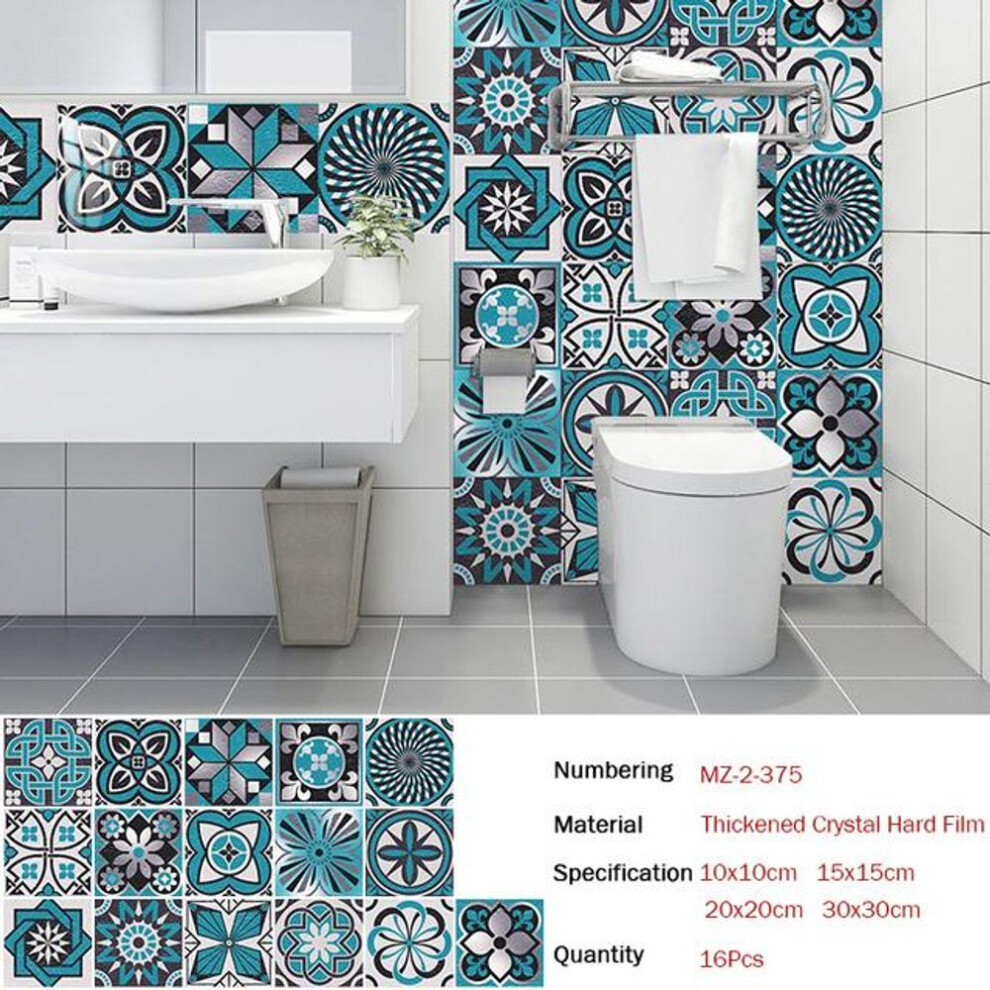 (as the picture, 20cmX20cmX16pcs) 16pcs Portuguese Style Ceramics Tiles Wall Sticker Kitchen Bathroom Tables Art Mural Home Decor Peel And  Stick Pvc Wall Decals