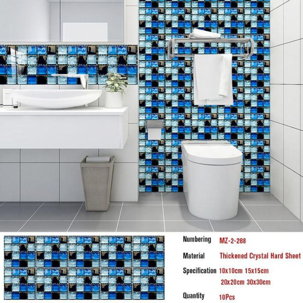 (as the picture, 30cmX30cmX10pcs) Flat Blue Marble Mosaic Tiles Wall Stickers Kitchen Wardrobe Stairs Home Decor Peel & Stick Oil-proof Waterproof Art Wall Decals