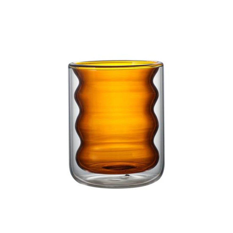 (yellow) Yousheng 200ml Colored Thread Coffee Glass Cup Double Wall Insulated Wine Whisky Mug