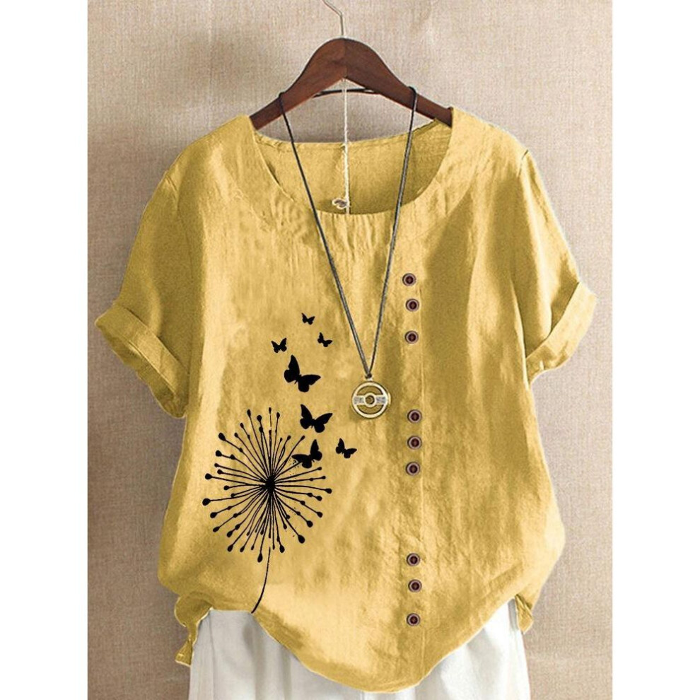 (2XL, yellow) Women's Dandelion Print Casual T-shirt XS-5XL